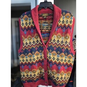 Vintage Eddie Bauer Wool Fair Isle Sweater Vest womens Large Multicolor Shawl